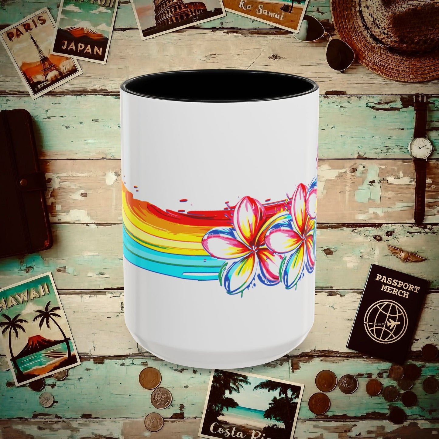 Neon Art Plumeria Rainbow, Hawaii 15oz Mug Black / 15oz