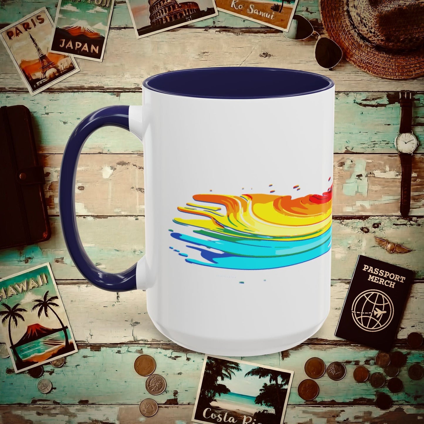 Neon Art Plumeria Rainbow, Hawaii 15oz Mug Navy / 15oz