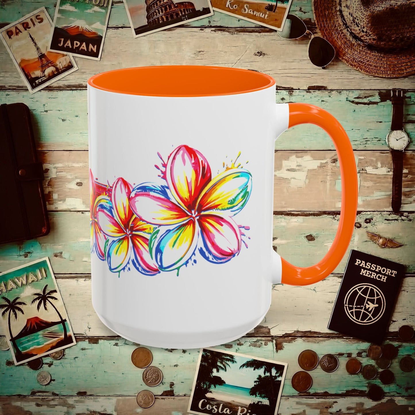 Neon Art Plumeria Rainbow, Hawaii 15oz Mug Orange / 15oz