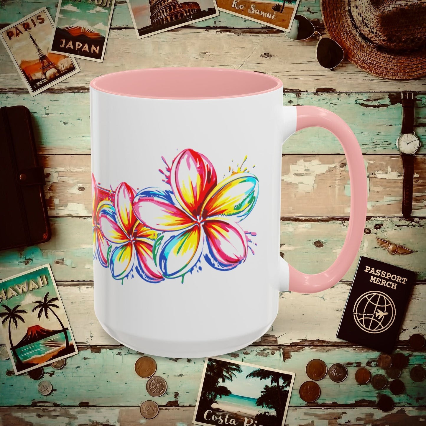 Neon Art Plumeria Rainbow, Hawaii 15oz Mug Pink / 15oz