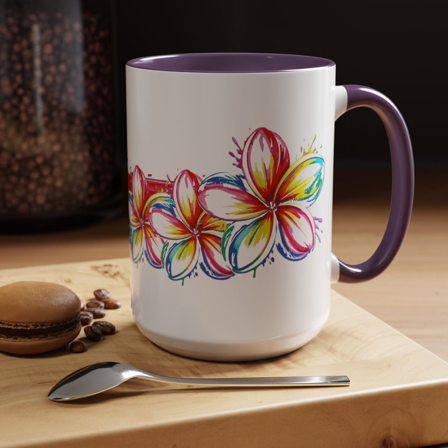Neon Art Plumeria Rainbow, Hawaii 15oz Mug Purple / 15oz