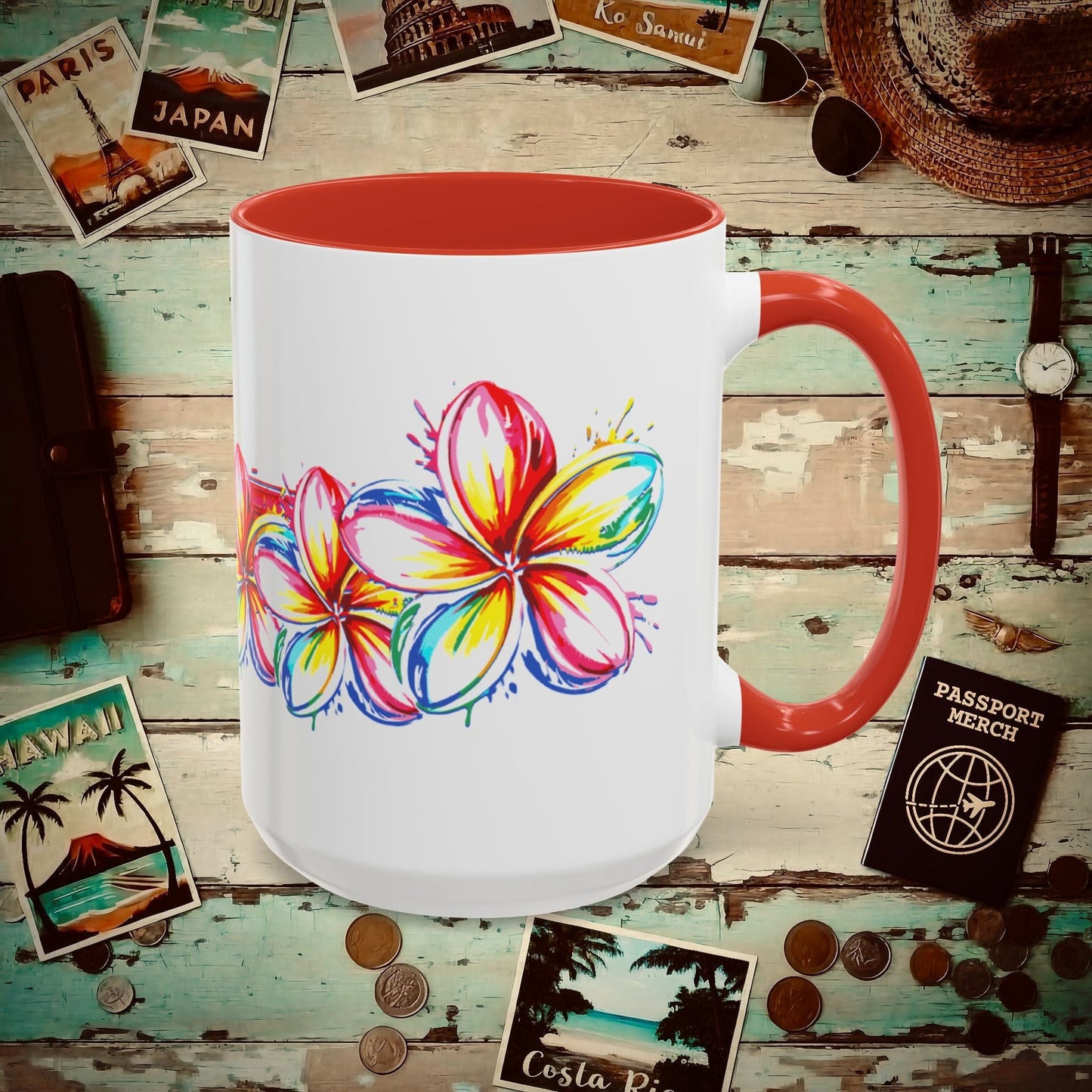 Neon Art Plumeria Rainbow, Hawaii 15oz Mug Red / 15oz