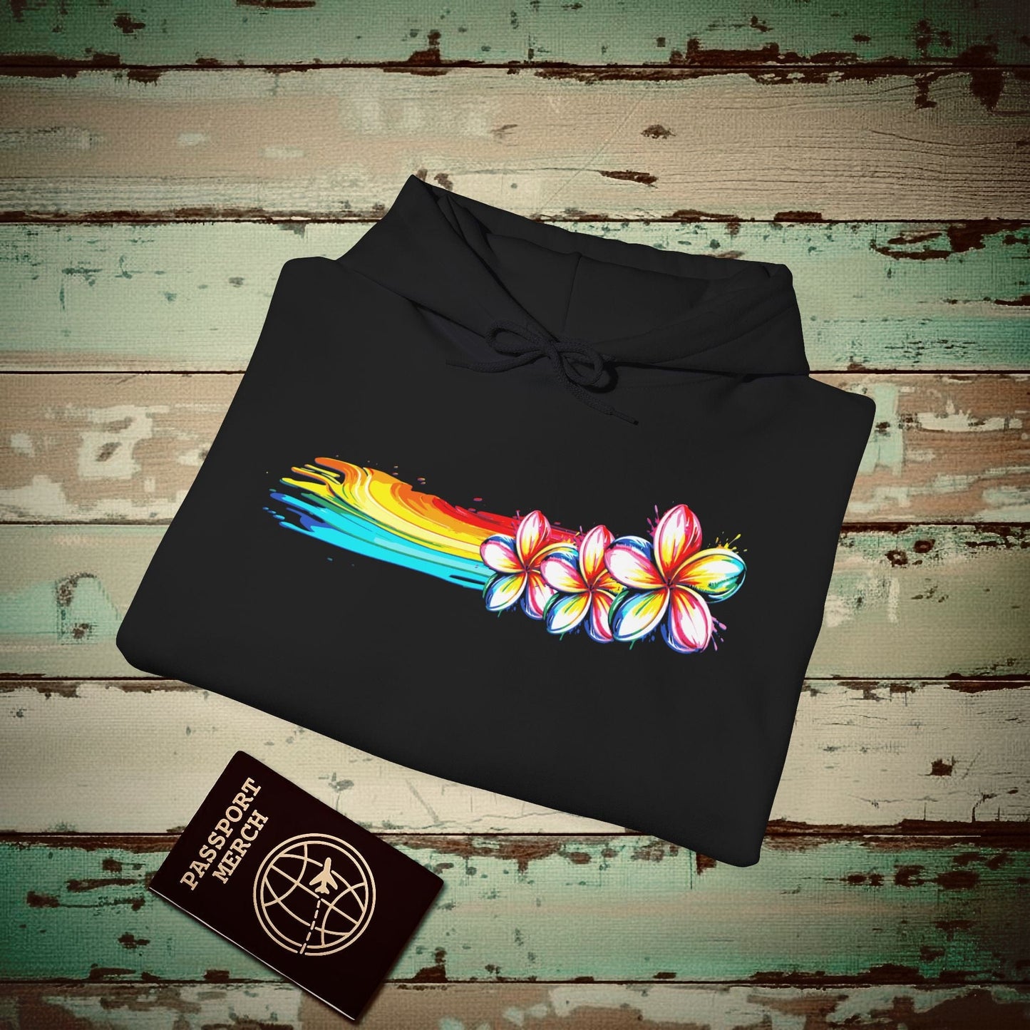 Neon Art Plumeria Rainbow, Hawaii Hoodie Black / S