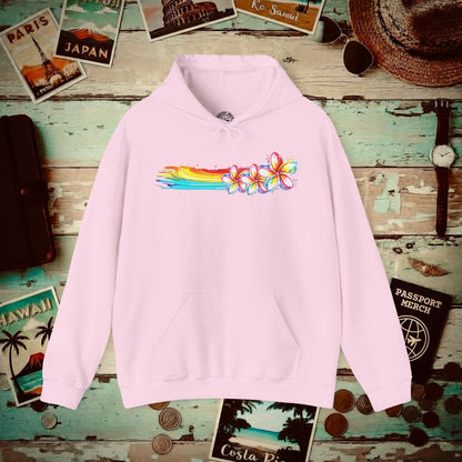 Neon Art Plumeria Rainbow, Hawaii Hoodie Light Pink / S