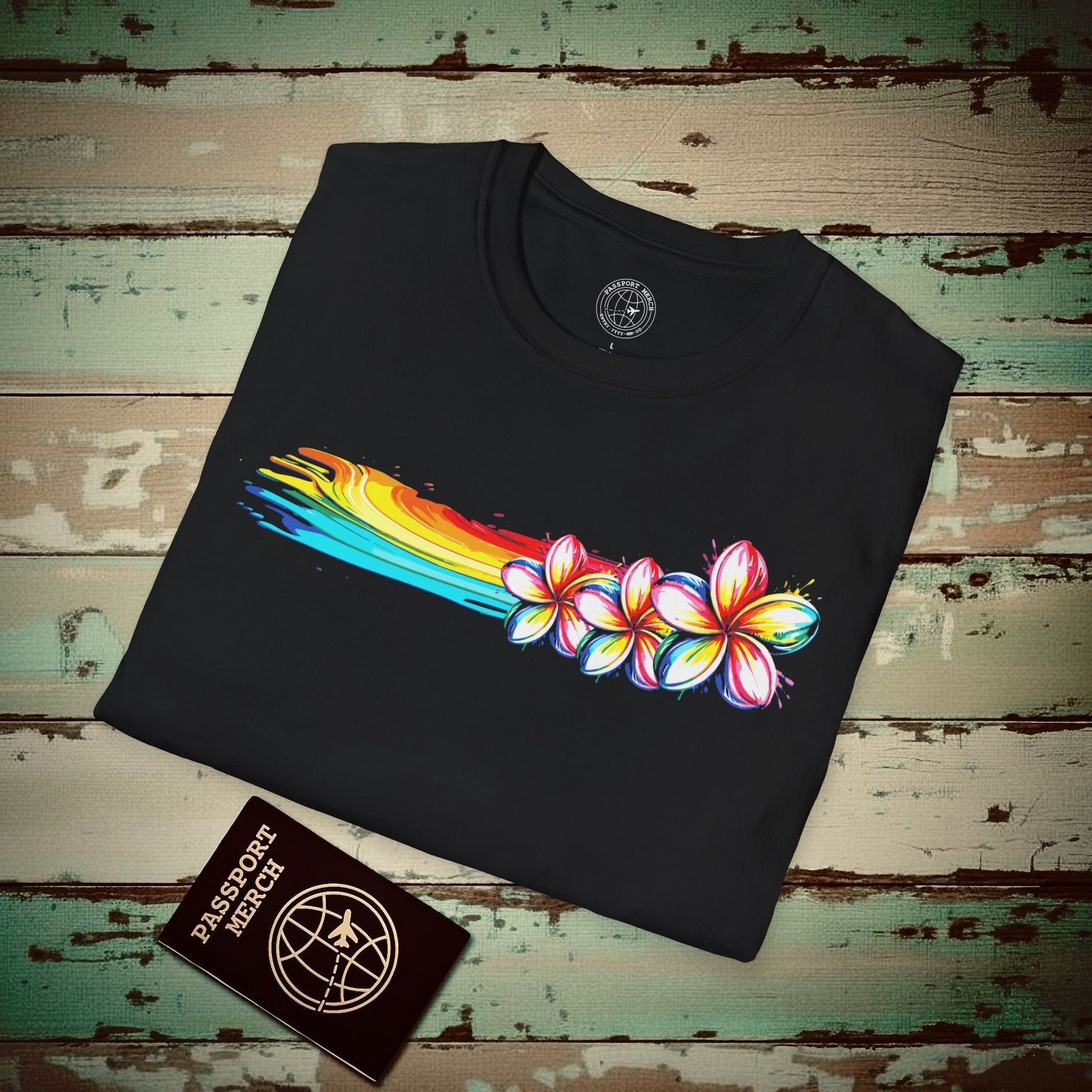 Neon Art Plumeria Rainbow, Hawaii T-Shirt Black / S