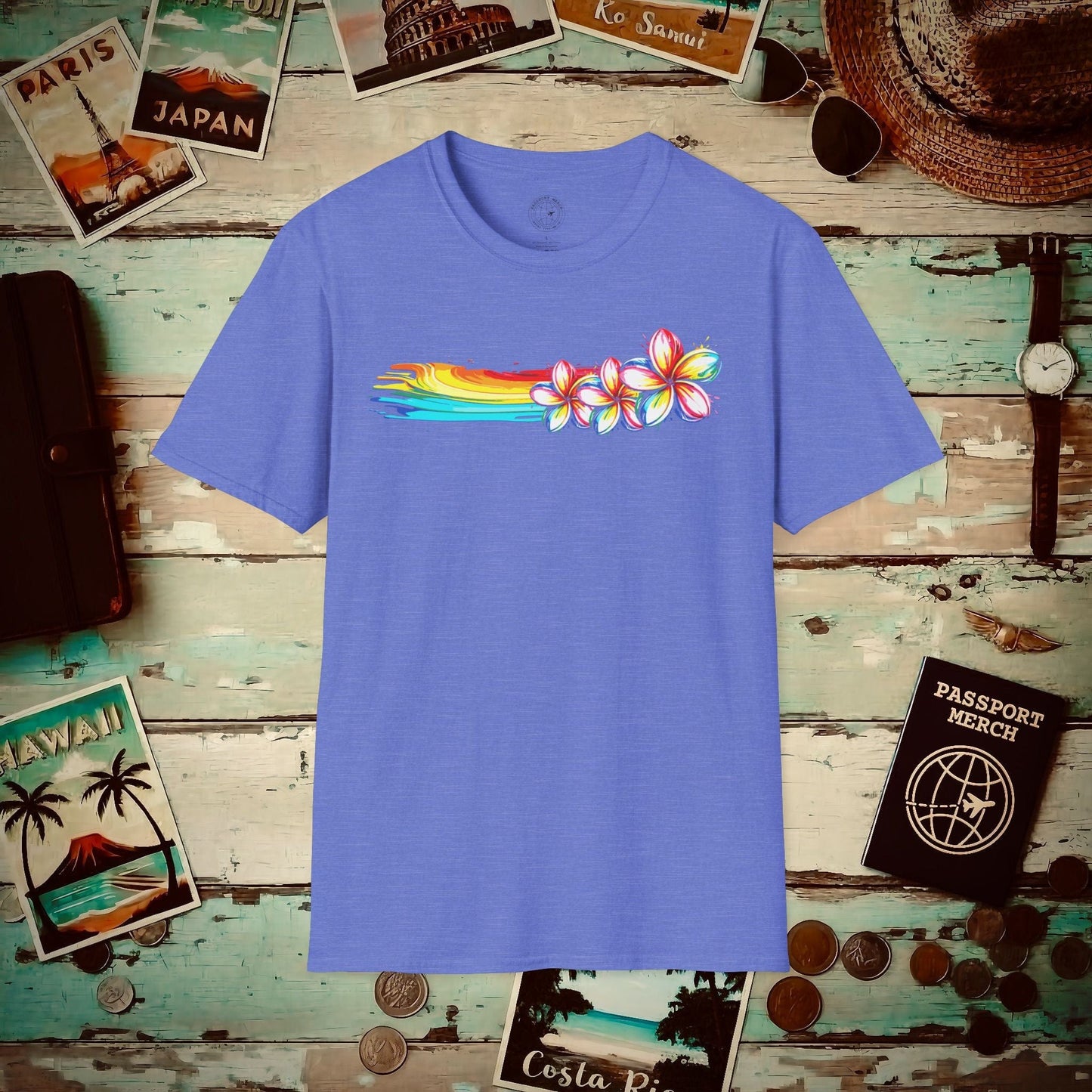 Neon Art Plumeria Rainbow, Hawaii T-Shirt Heather Royal / S