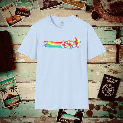 Neon Art Plumeria Rainbow, Hawaii T-Shirt Light Blue / S
