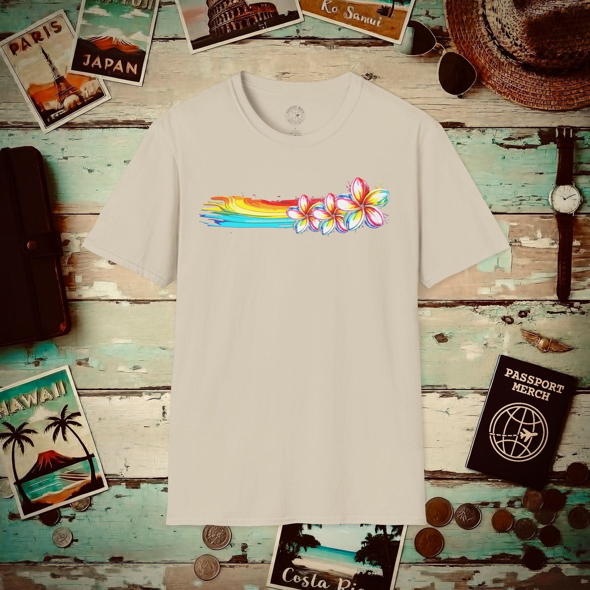 Neon Art Plumeria Rainbow, Hawaii T-Shirt Sand / S