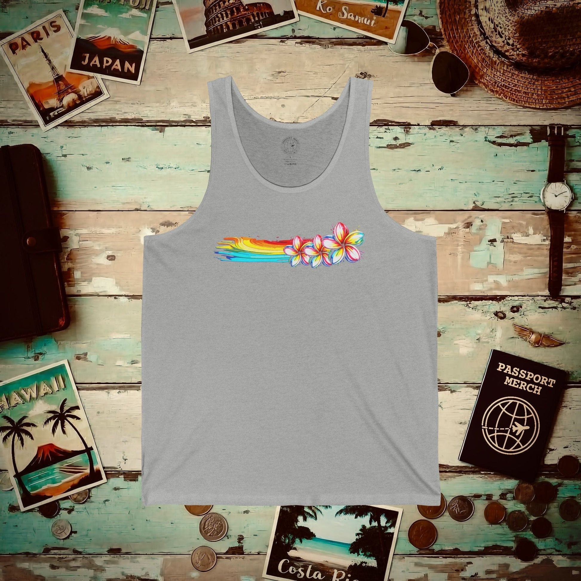 Neon Art Plumeria Rainbow, Hawaii Tank Top Athletic Heather / XS