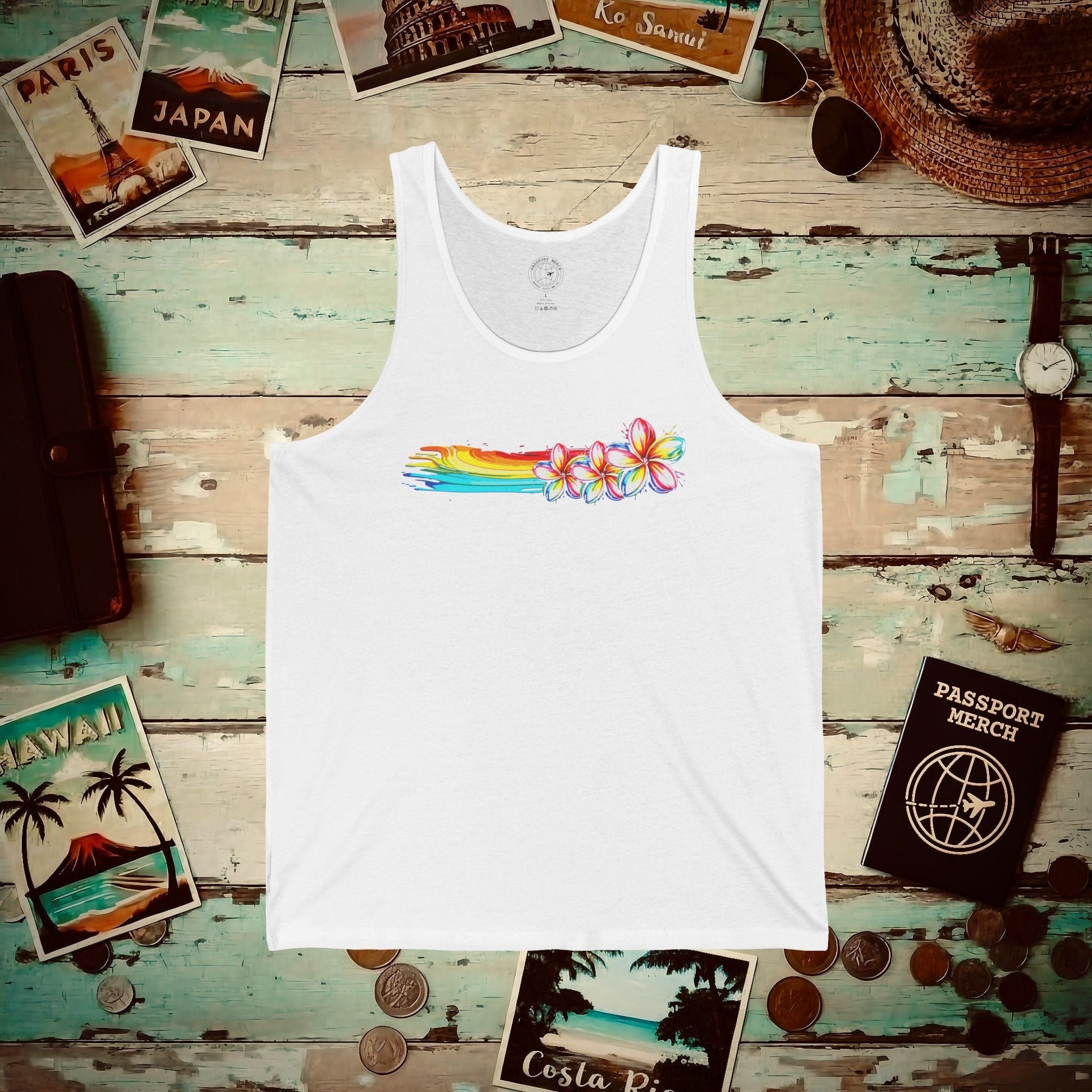 Neon Art Plumeria Rainbow, Hawaii Tank Top White / XS