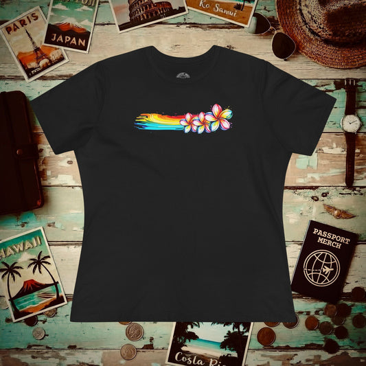Neon Art Plumeria Rainbow, Hawaii, Womens Fit T-Shirt Black / S