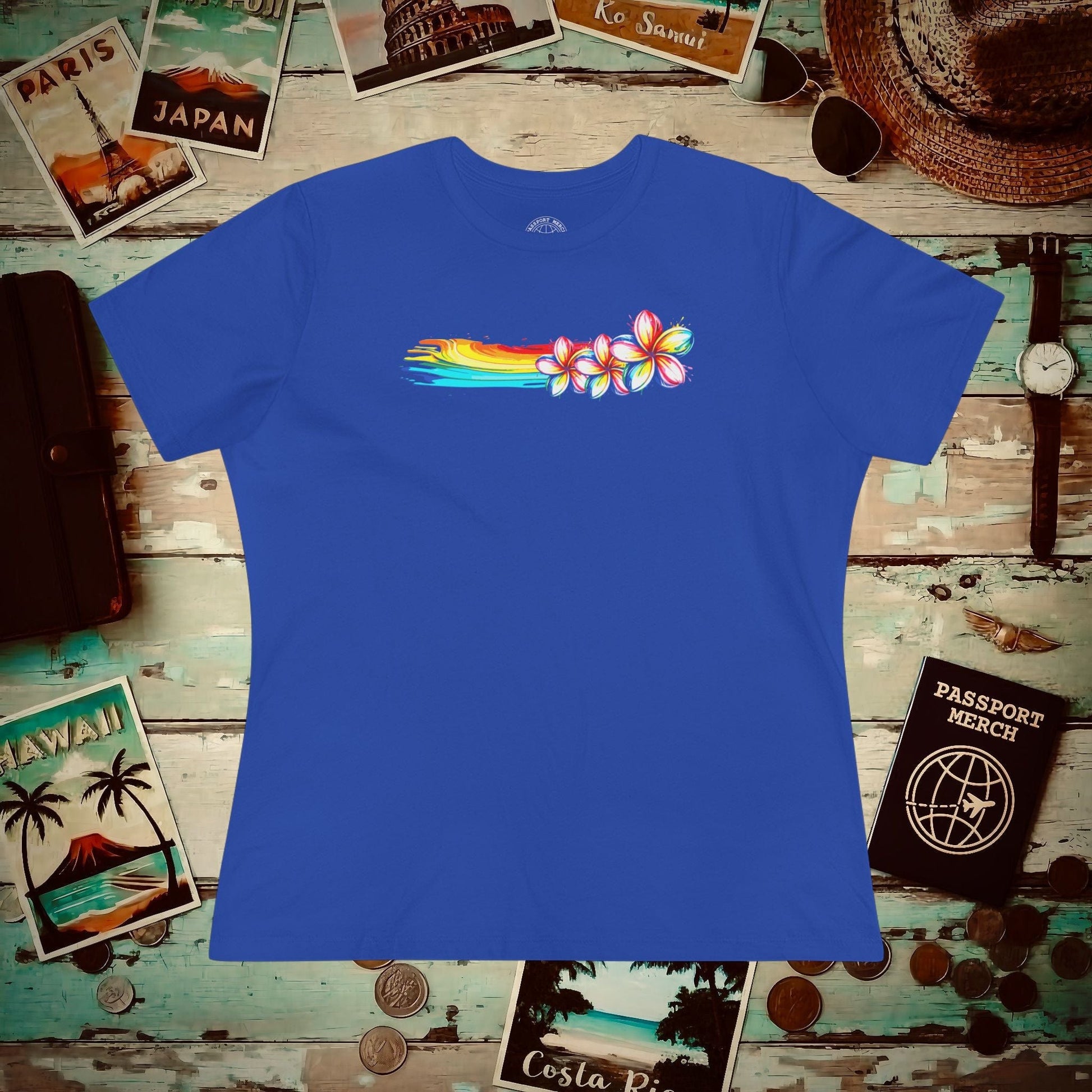 Neon Art Plumeria Rainbow, Hawaii, Womens Fit T-Shirt True Royal / S