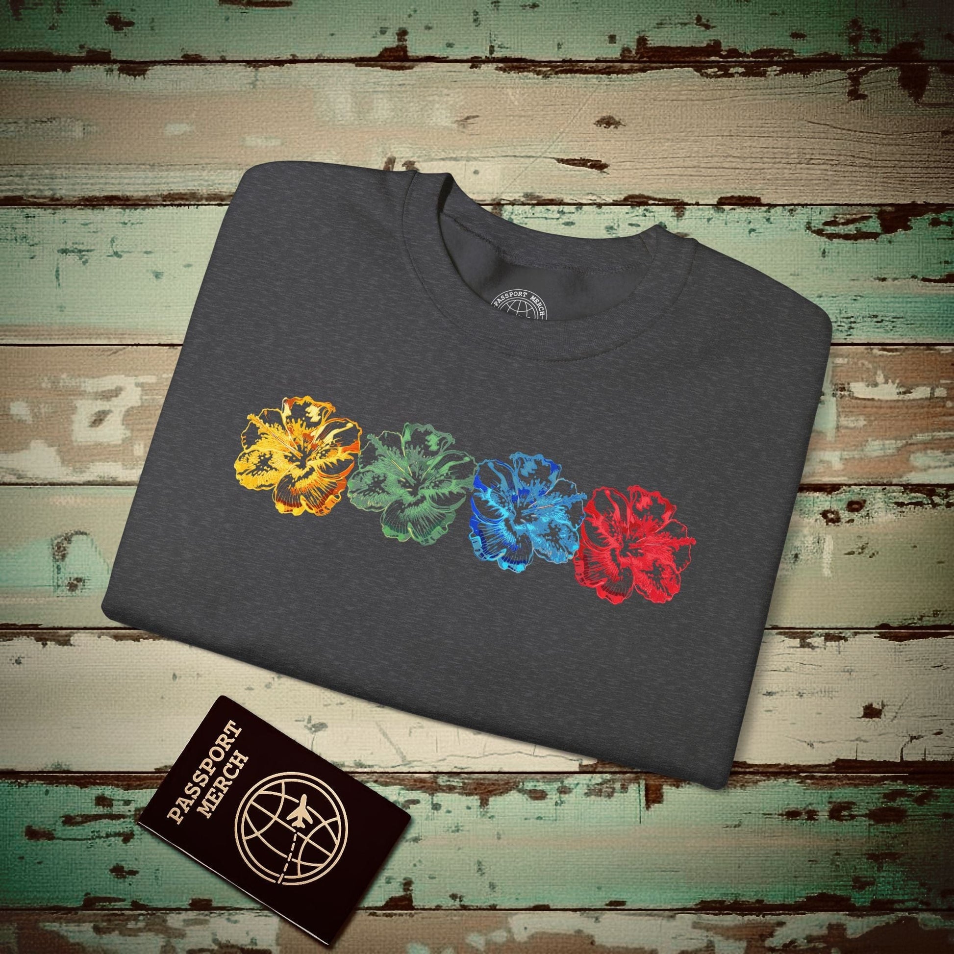 Neon Hibiscus, Hawaii Crewneck Dark Heather / S