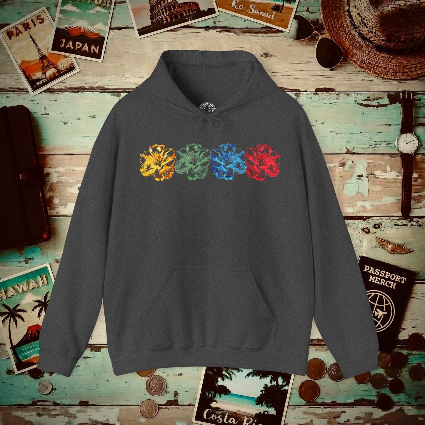 Neon Hibiscus, Hawaii Hoodie Dark Heather / S