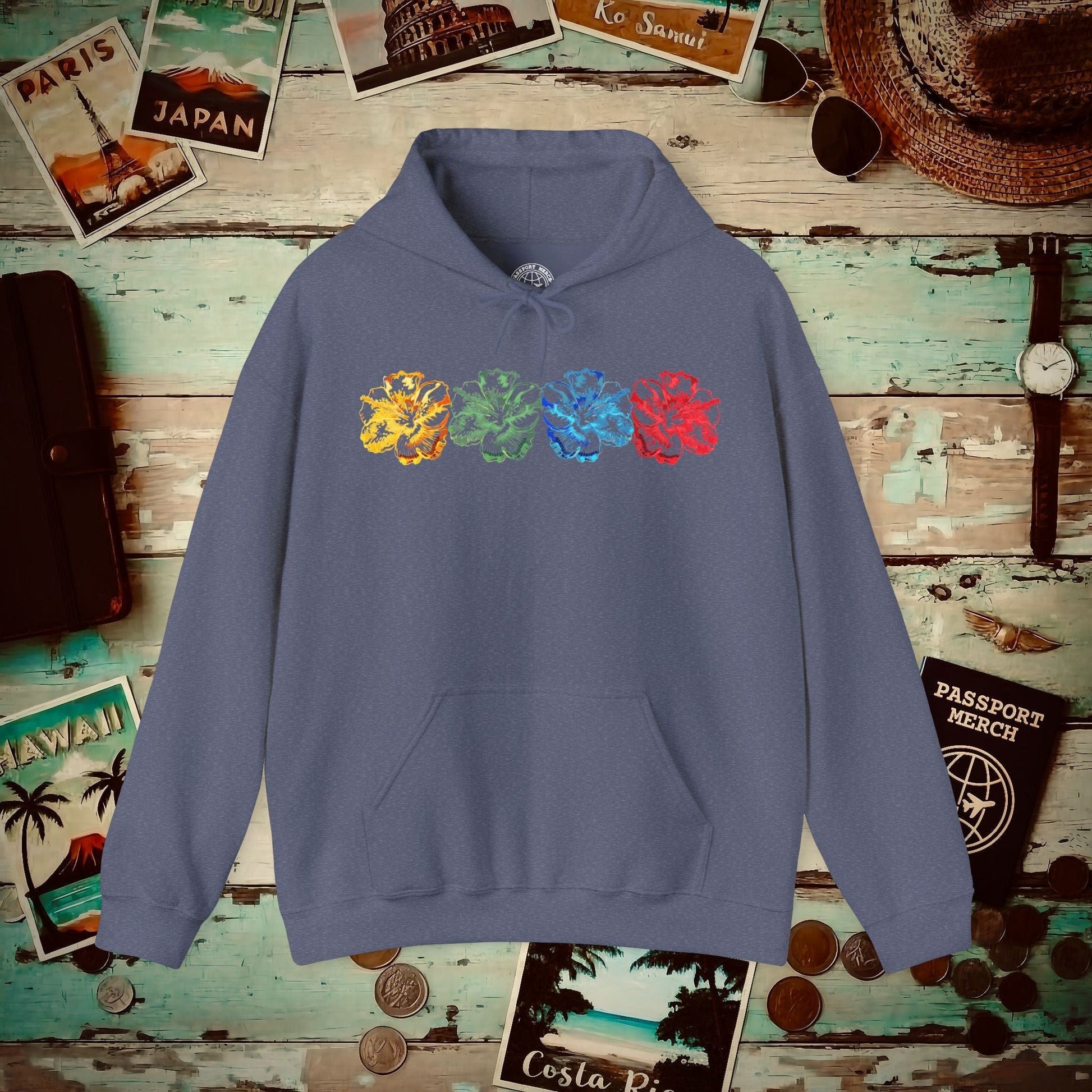 Neon Hibiscus, Hawaii Hoodie Heather Navy / S