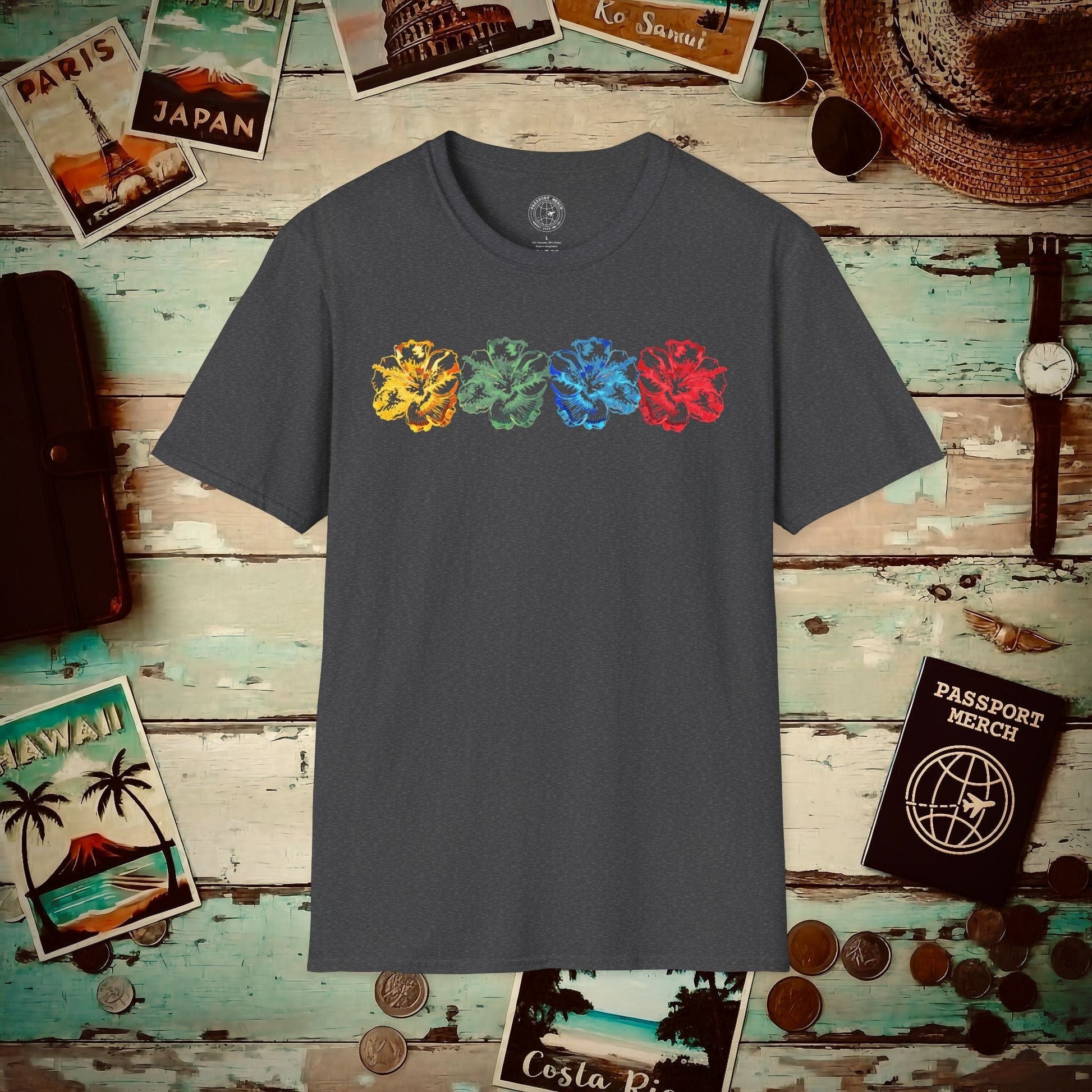 Neon Hibiscus, Hawaii T-Shirt Dark Heather / S
