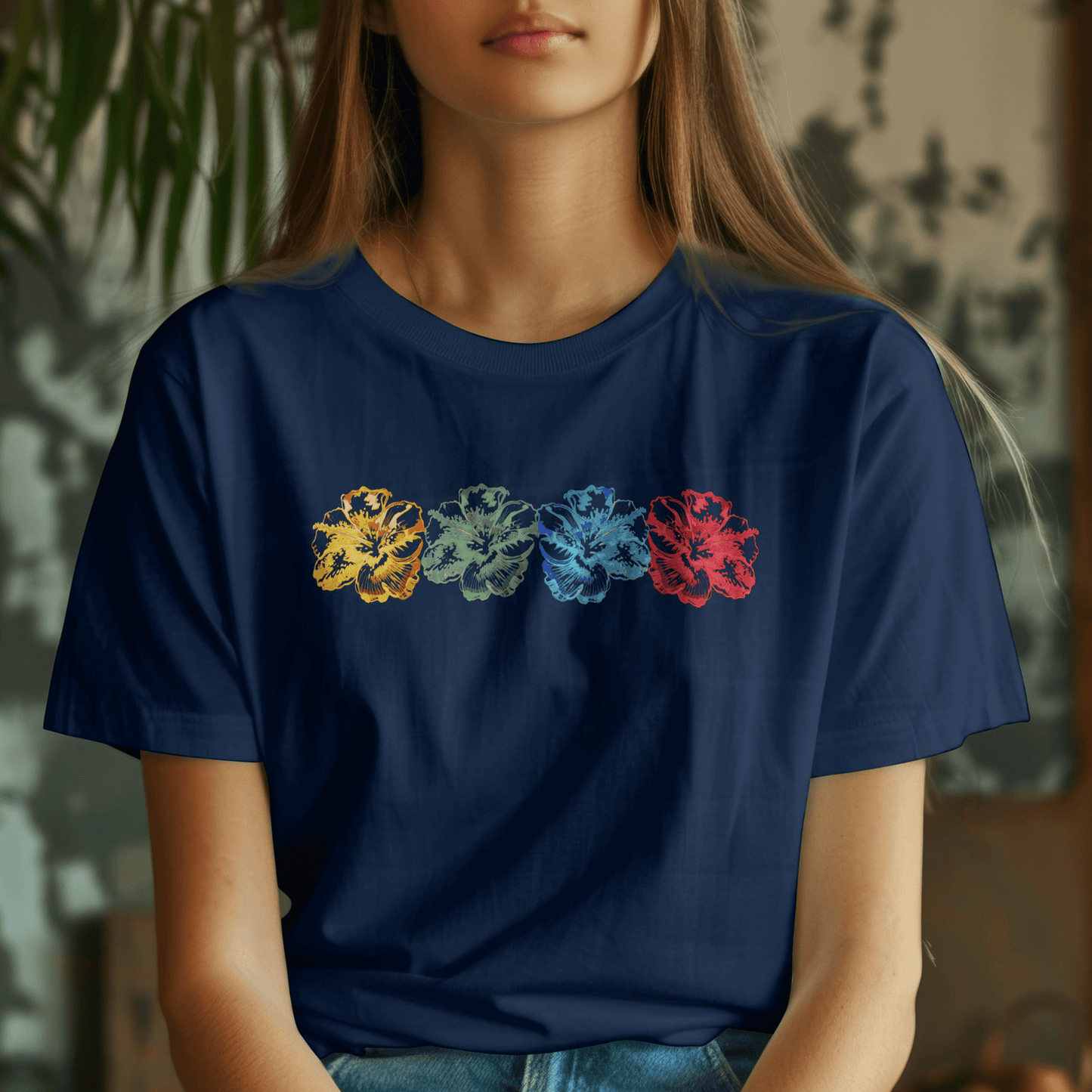 Neon Hibiscus, Hawaii T-Shirt Navy / S