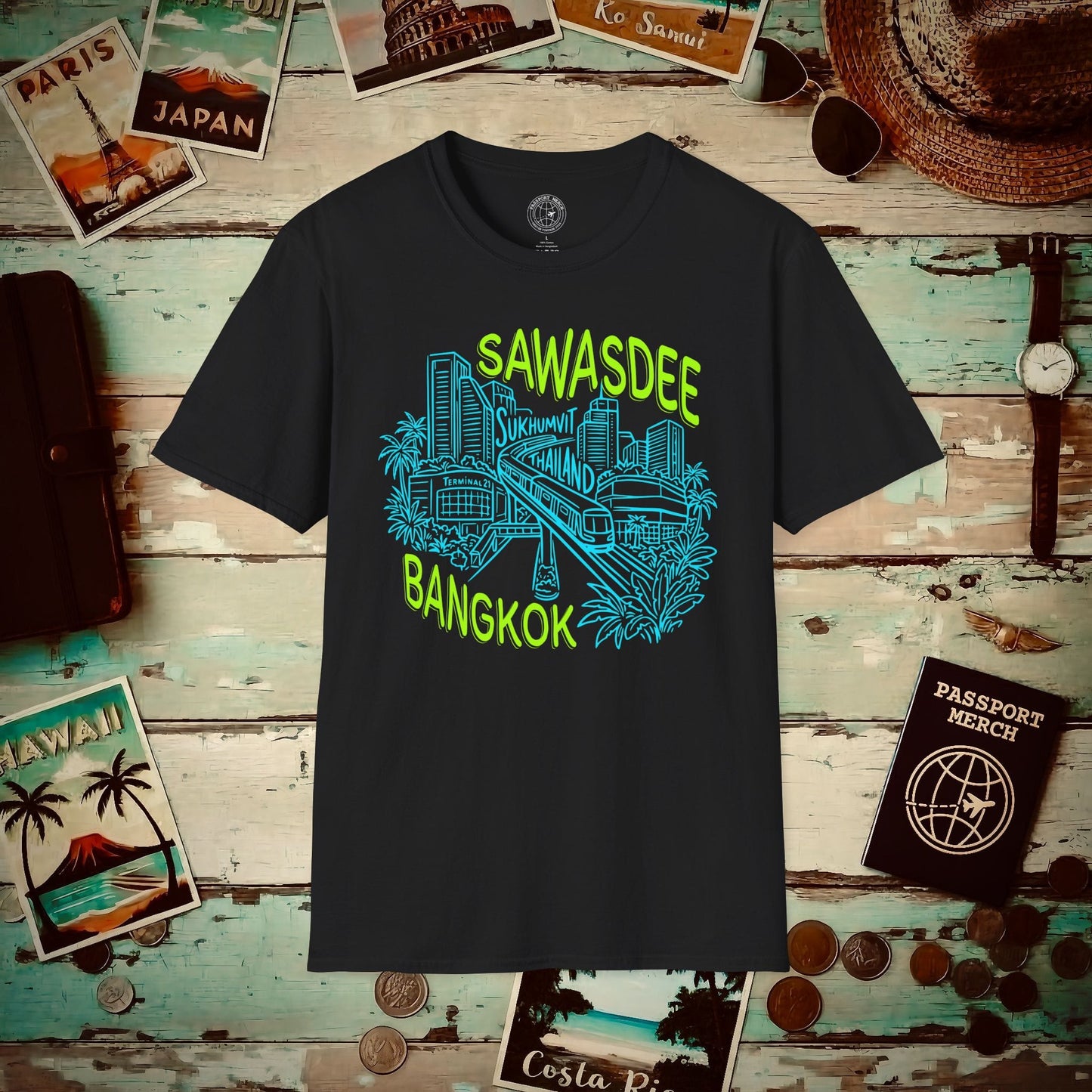 Neon Sawasdee Bangkok, Thailand T-Shirt Black / S