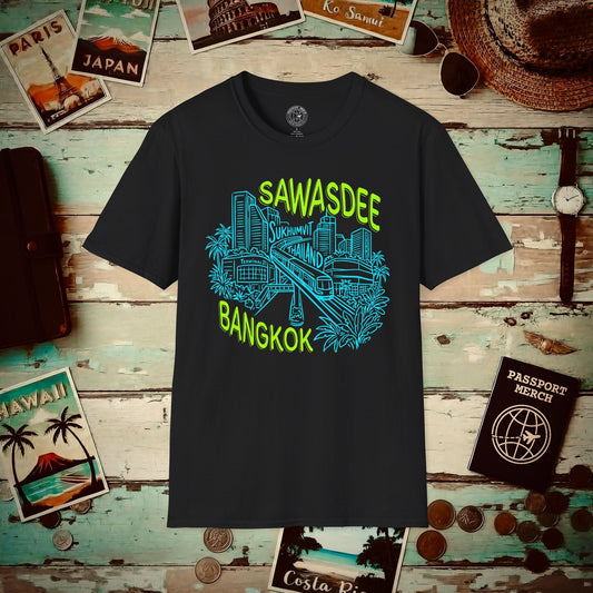 Neon Sawasdee Bangkok, Thailand T-Shirt Black / S