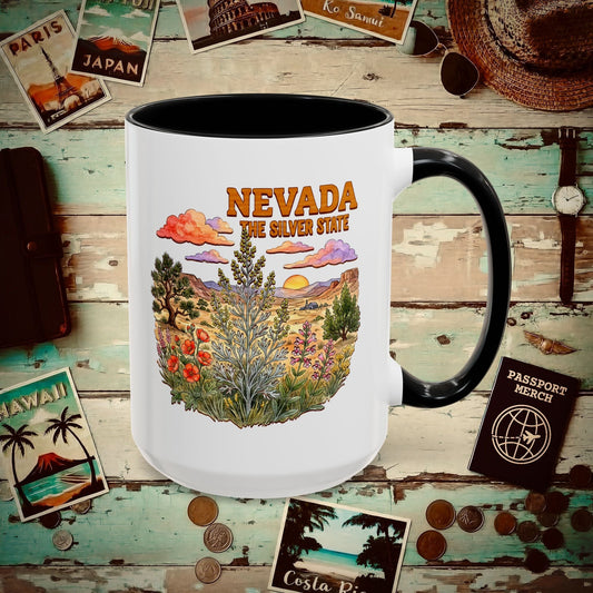Nevada Flowers in Watercolored Oak 15oz Mug Black / 15oz