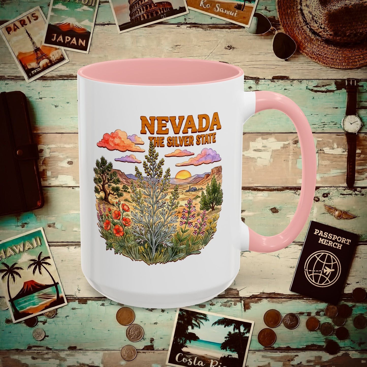 Nevada Flowers in Watercolored Oak 15oz Mug Pink / 15oz