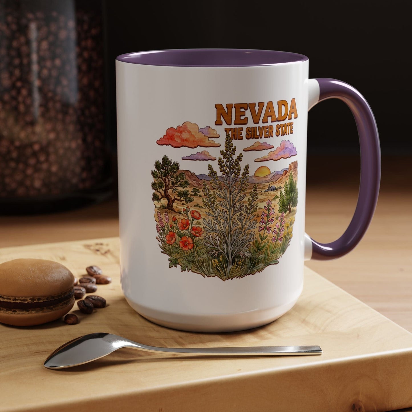 Nevada Flowers in Watercolored Oak 15oz Mug Purple / 15oz