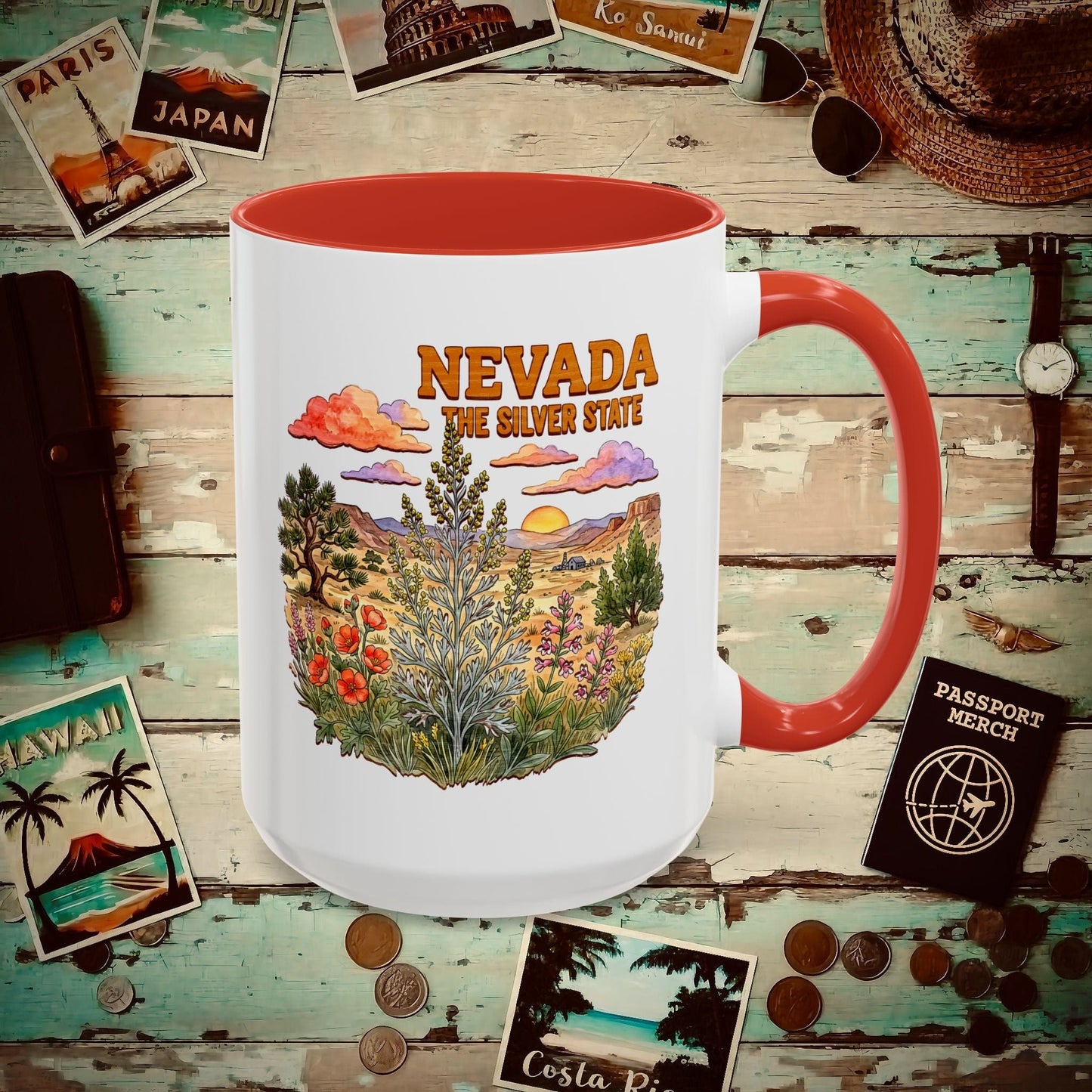 Nevada Flowers in Watercolored Oak 15oz Mug Red / 15oz