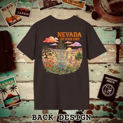 Nevada Flowers in Watercolored Oak Back Print T-Shirt Dark Chocolate / S