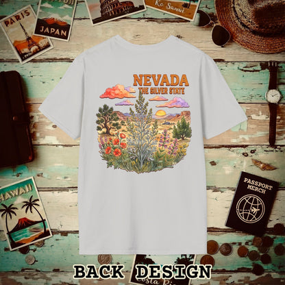 Nevada Flowers in Watercolored Oak Back Print T-Shirt Ice Grey / S