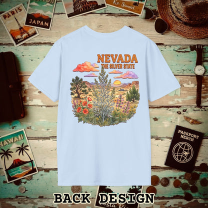 Nevada Flowers in Watercolored Oak Back Print T-Shirt Light Blue / S