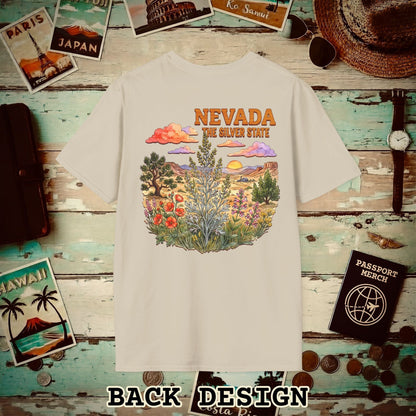 Nevada Flowers in Watercolored Oak Back Print T-Shirt Sand / S