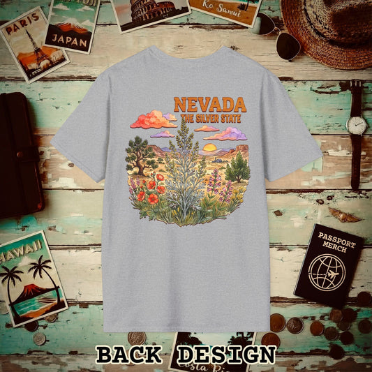 Nevada Flowers in Watercolored Oak Back Print T-Shirt Sport Grey / S