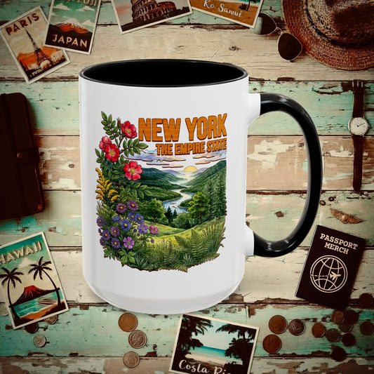 New York Flowers in Watercolored Oak 15oz Mug Black / 15oz