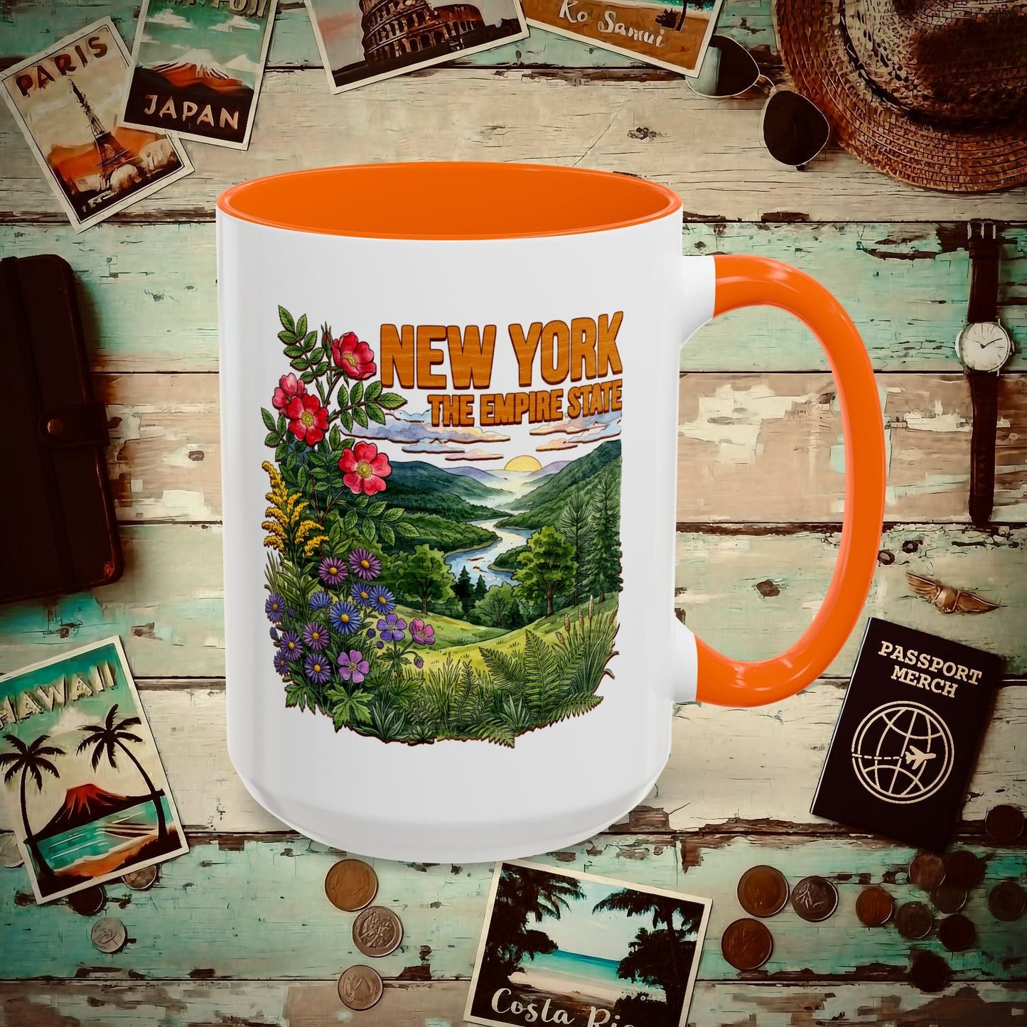New York Flowers in Watercolored Oak 15oz Mug Orange / 15oz