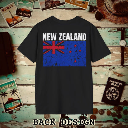 New Zealand Vintage Flag Back Print T-Shirt Black / S