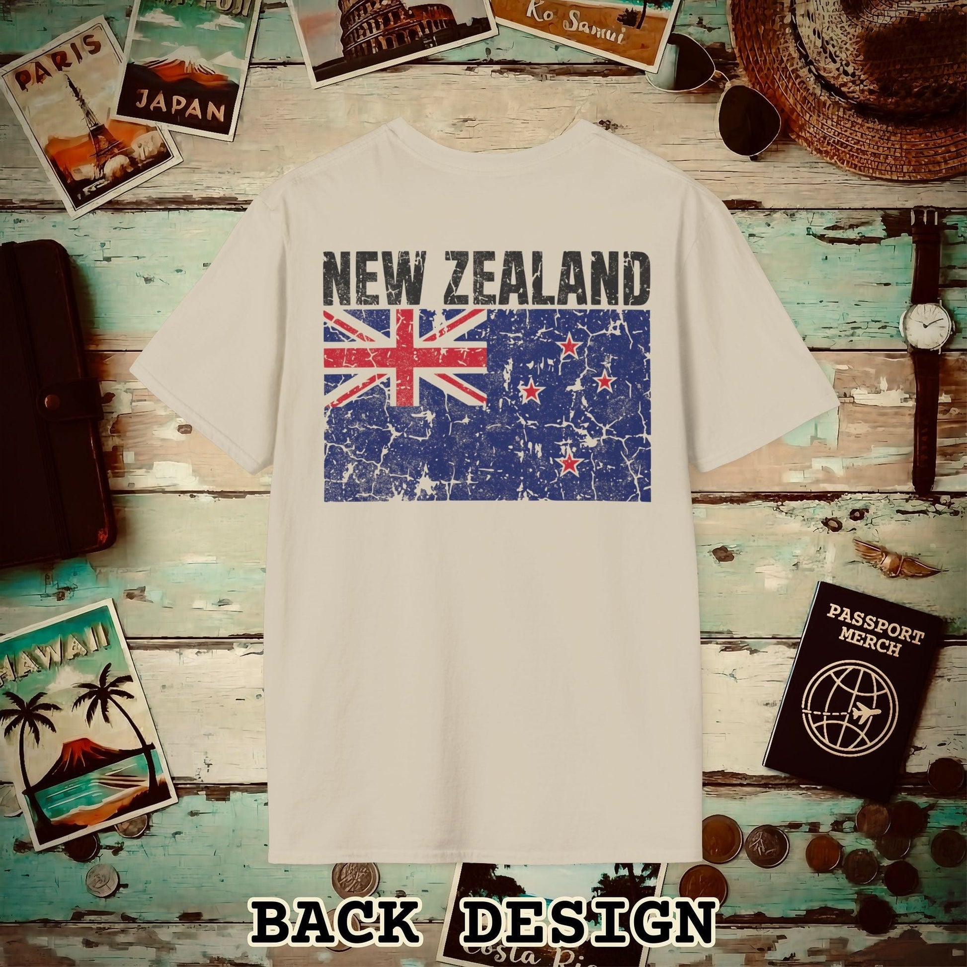 New Zealand Vintage Flag Back Print T-Shirt Sand / S