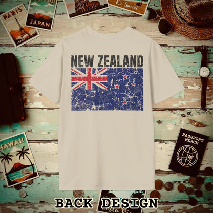 New Zealand Vintage Flag Back Print T-Shirt Sand / S
