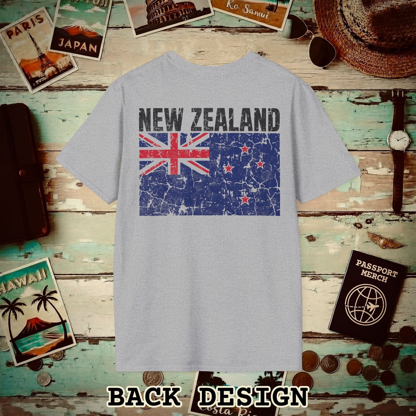 New Zealand Vintage Flag Back Print T-Shirt Sport Grey / S