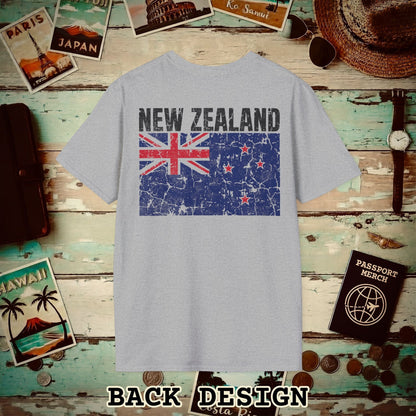 New Zealand Vintage Flag Back Print T-Shirt Sport Grey / S