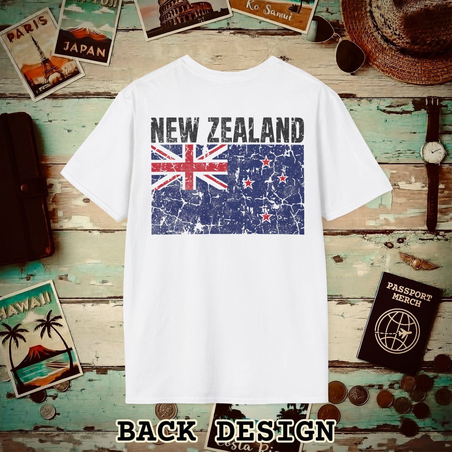 New Zealand Vintage Flag Back Print T-Shirt White / S