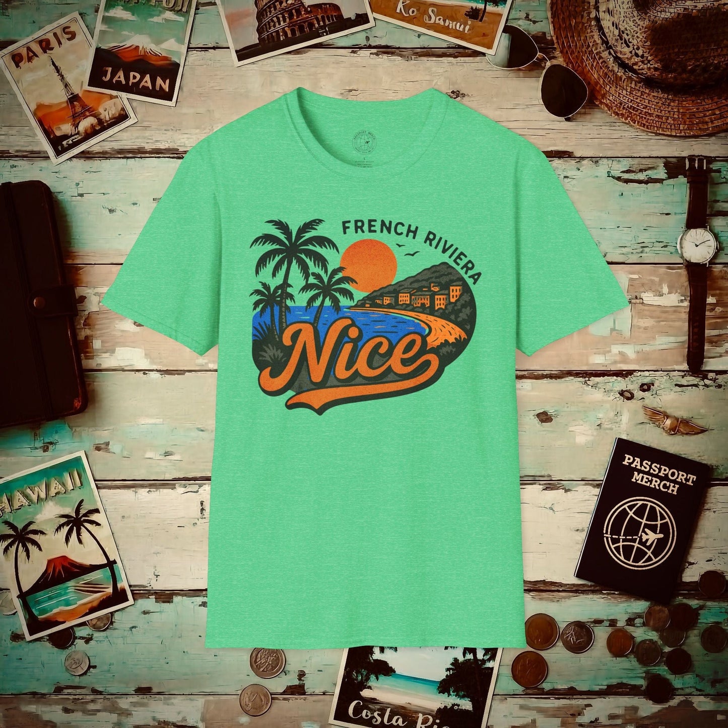 Nice, France - 80's Vintage T-Shirt Heather Irish Green / S