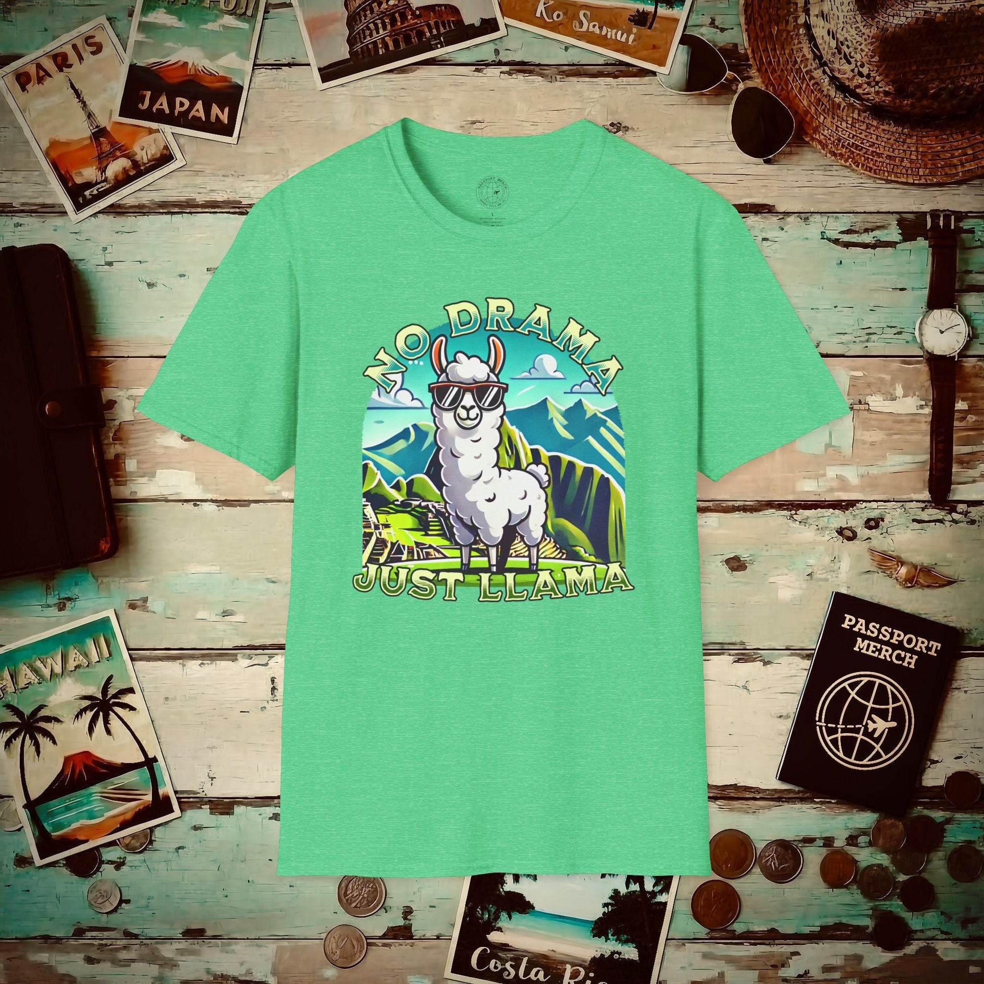 No Drama Just Llama Machu Picchu Peru T-Shirt Heather Irish Green / S