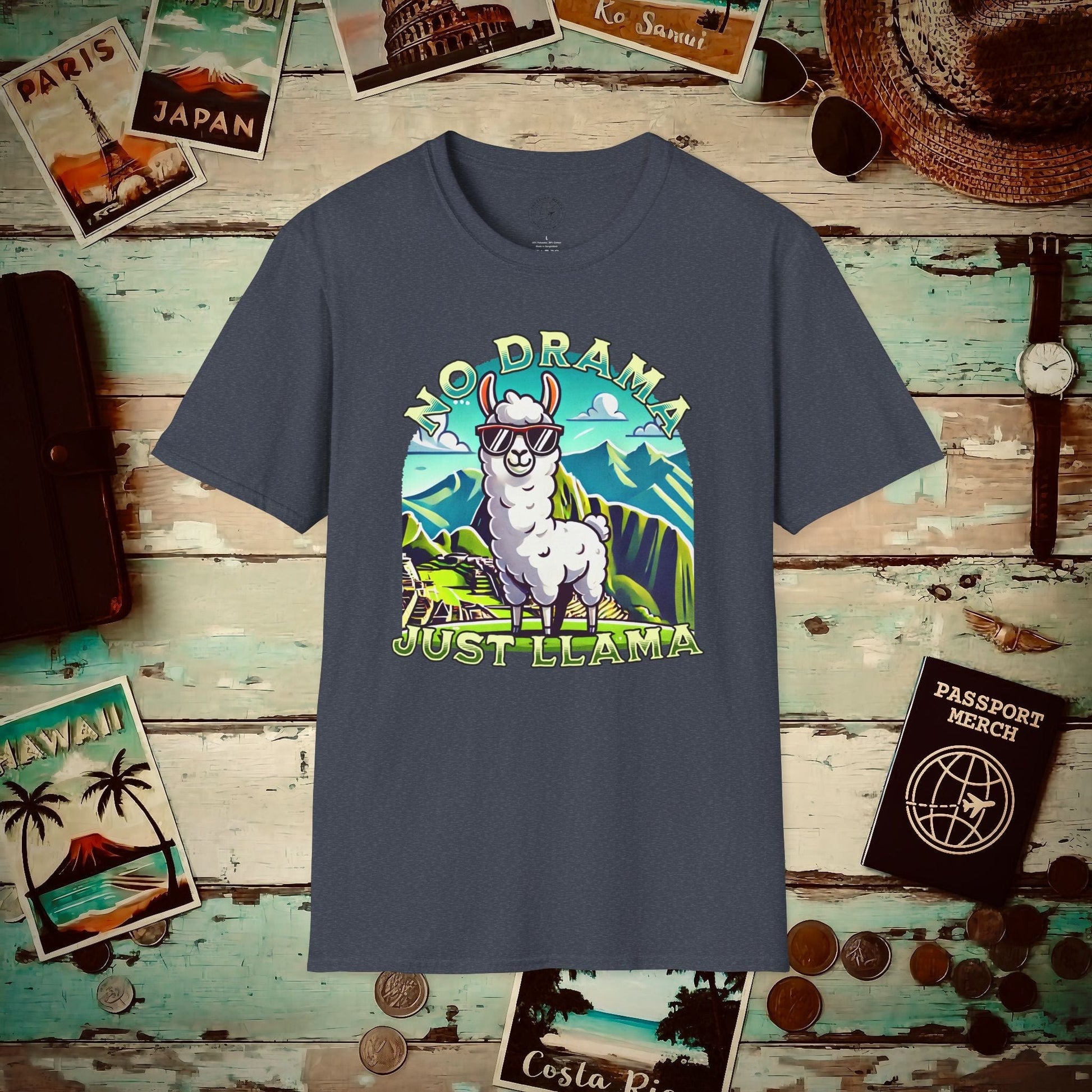 No Drama Just Llama Machu Picchu Peru T-Shirt Heather Navy / S