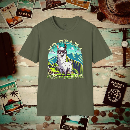 No Drama Just Llama Machu Picchu Peru T-Shirt Military Green / S