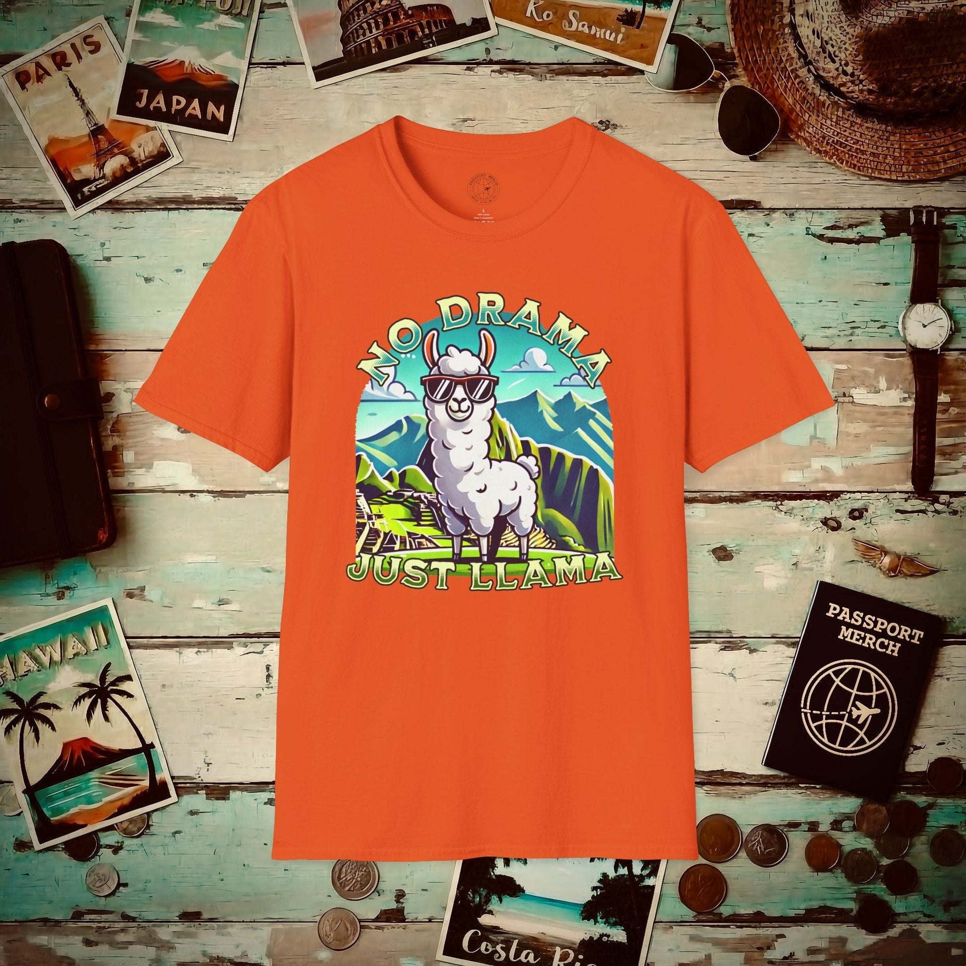 No Drama Just Llama Machu Picchu Peru T-Shirt Orange / S