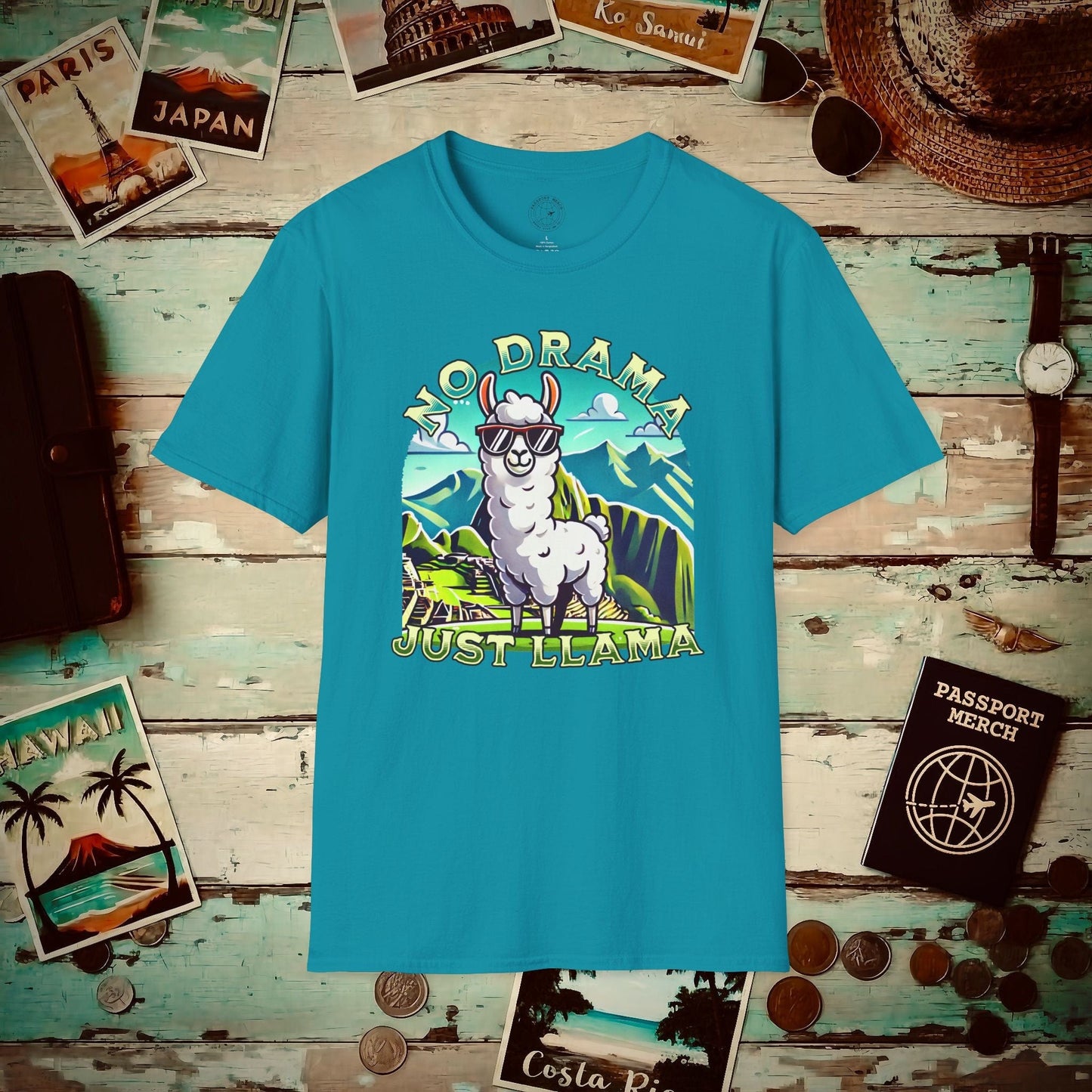 No Drama Just Llama Machu Picchu Peru T-Shirt Tropical Blue / S