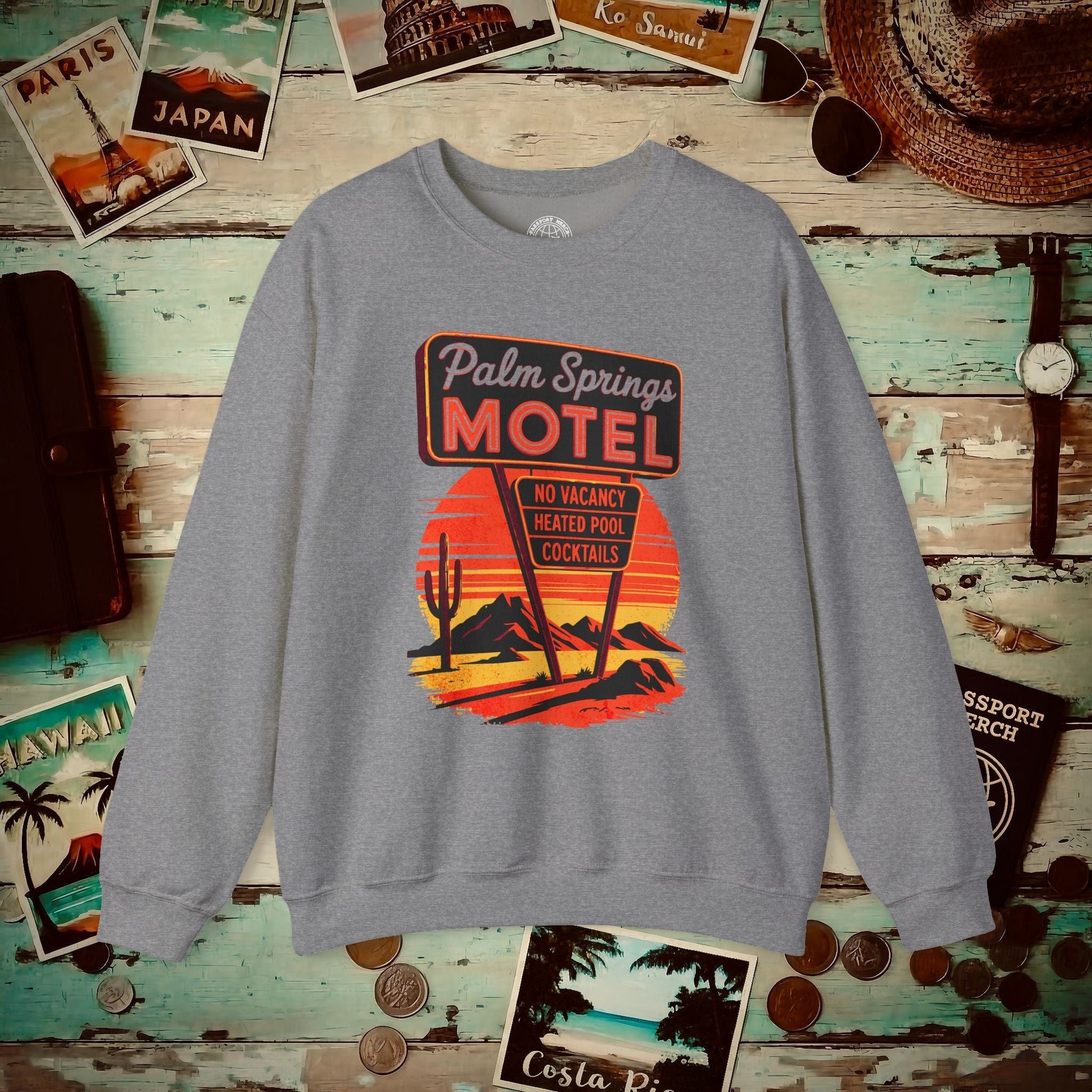 No Vacancy, Palm Springs, California Crewneck Graphite Heather / S