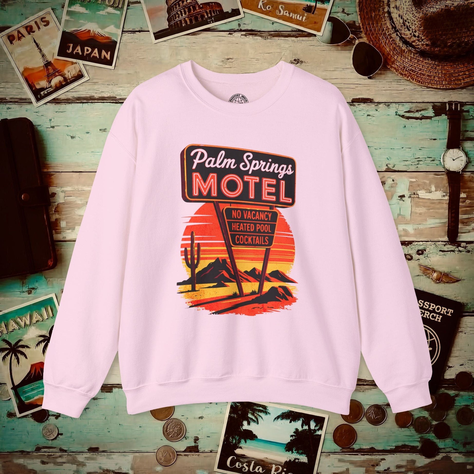 No Vacancy, Palm Springs, California Crewneck Light Pink / S