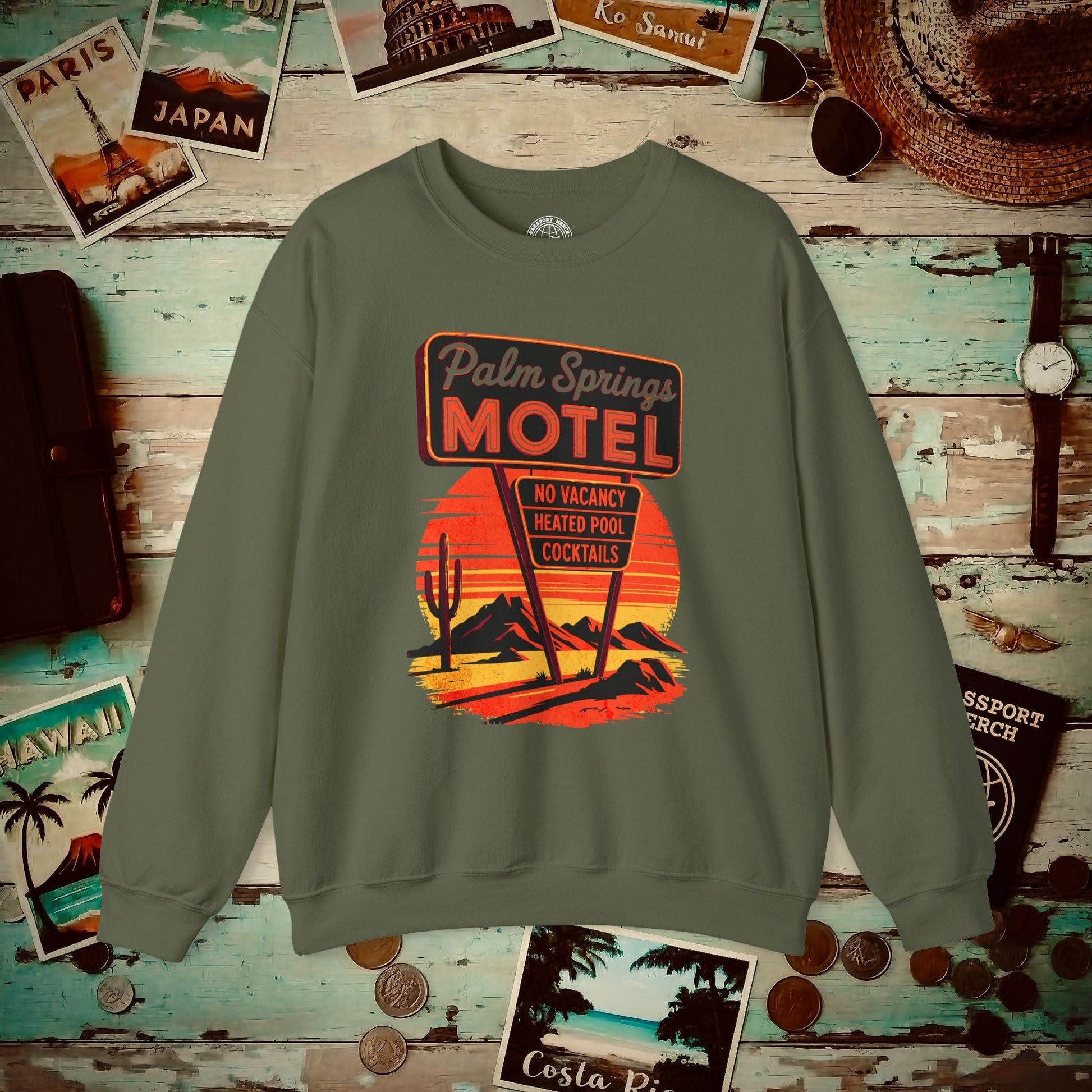 No Vacancy, Palm Springs, California Crewneck Military Green / S