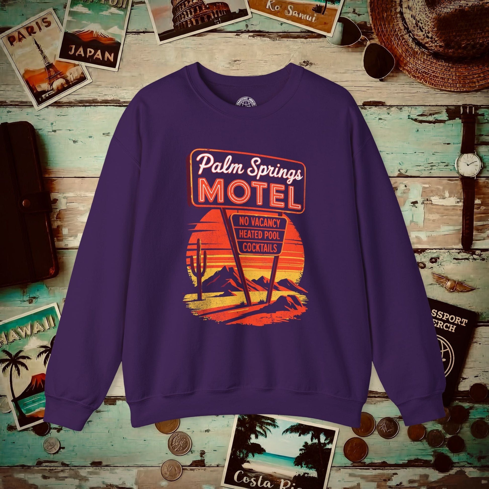 No Vacancy, Palm Springs, California Crewneck Purple / S
